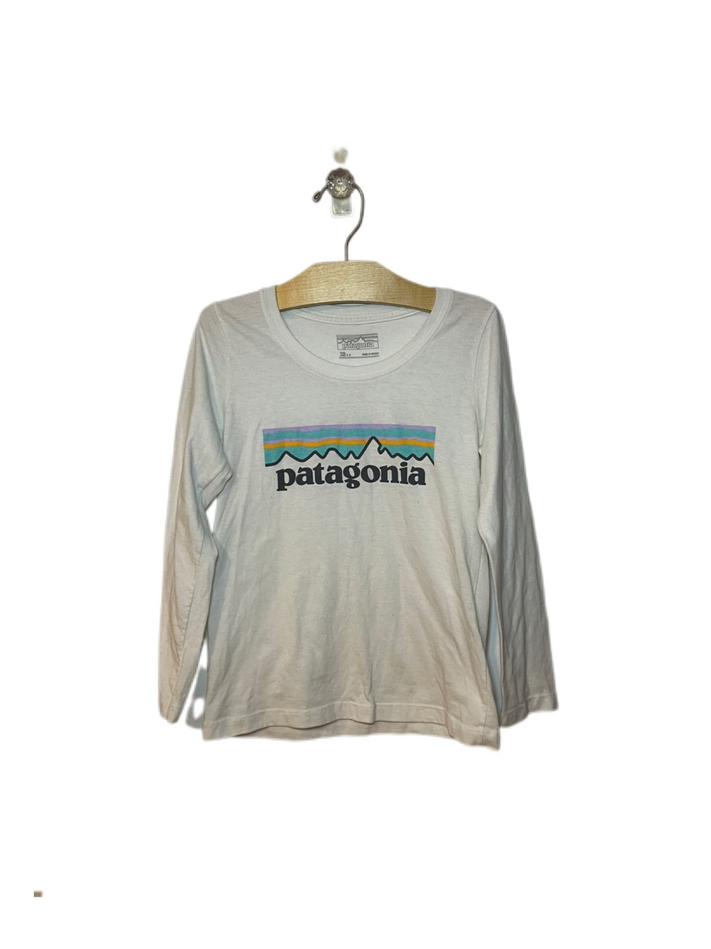 Patagonia XS Girls 4-5 White Long Sleeve Logo Tee Shirt